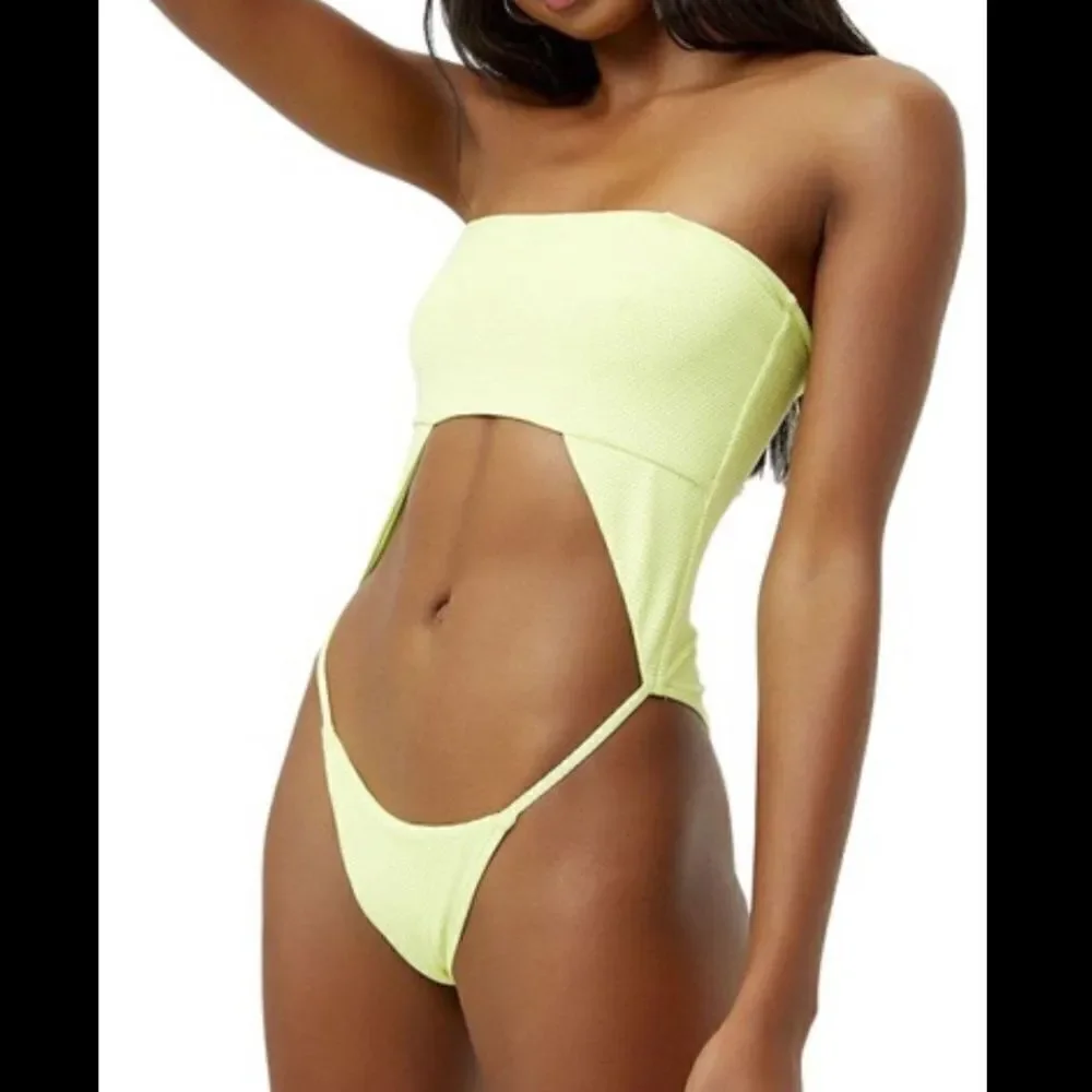 FRANKIES BIKINIS Solstice Cut-Out One Piece Swim - Sundance NWT yellow Neon